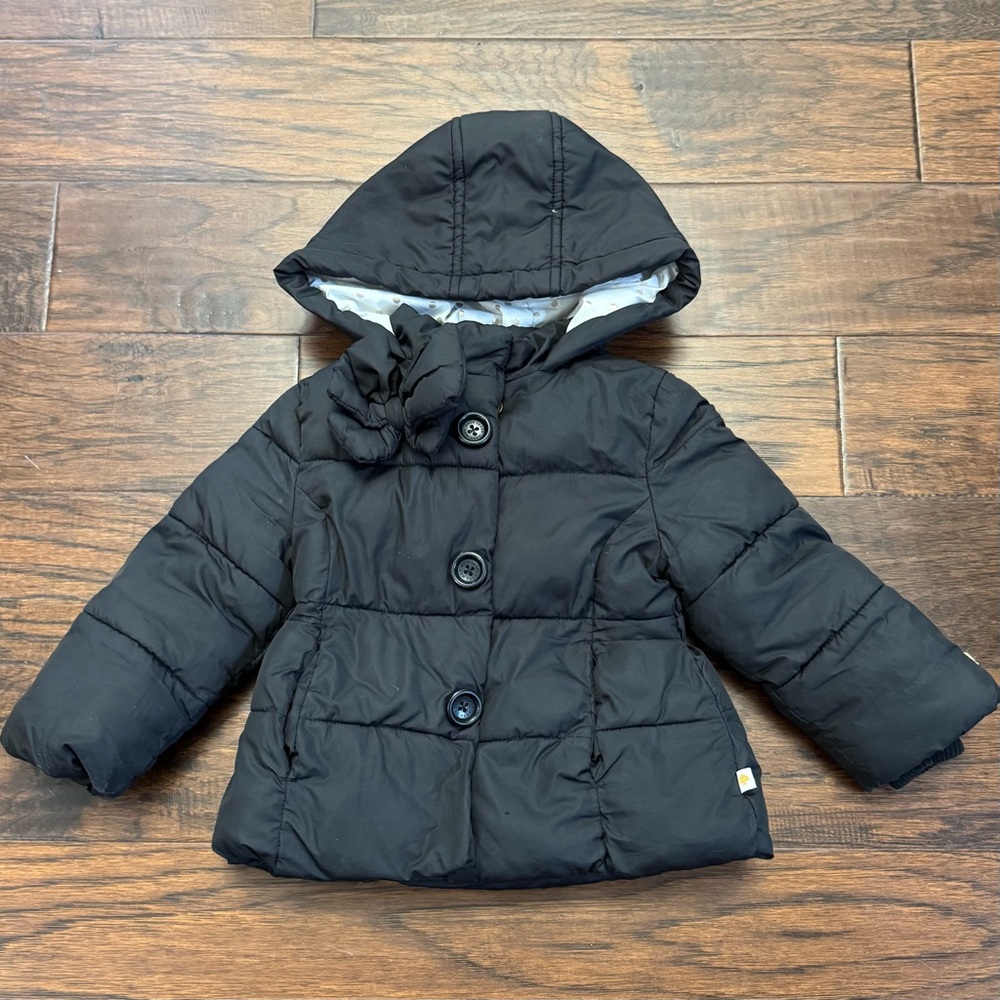 Kate Spade New York girls toddler black hooded winter puffer jacket